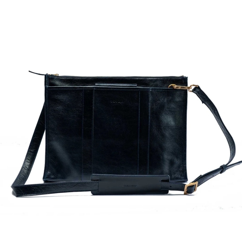 Sabandija Black Leather Briefcase –‎ 13" Laptop Bag, Minimalist & Unisex
